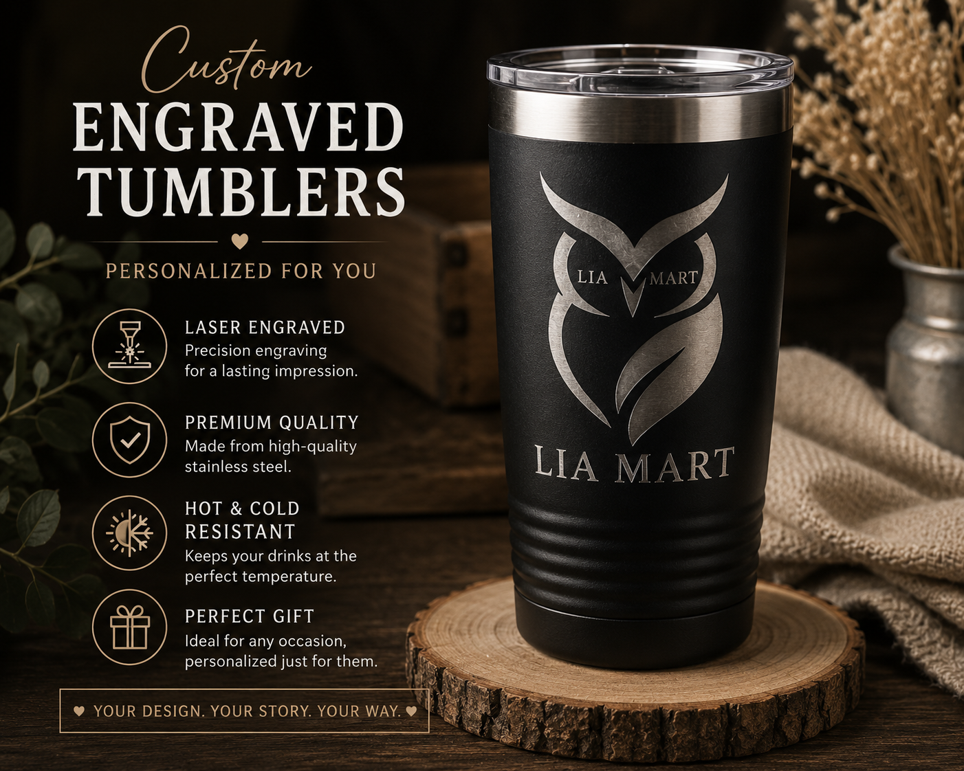 Personalized Engraved Tumbler | Custom Name Tumbler | Laser Engraved Stainless Steel Cup
